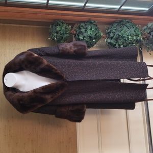 Vintage Mink Trim Brocade Coat